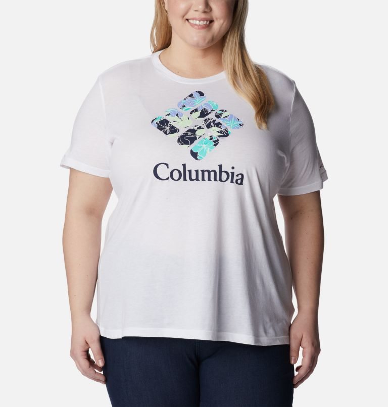 Women\'s Columbia Bluebird Day Relaxed Crew Neck T Shirts White | Plus Size CA-D6514